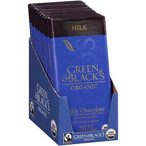 Green & Black's Organic Milk Chocolate, 34% Cacao, 3.5 Ounce Bars,10 count