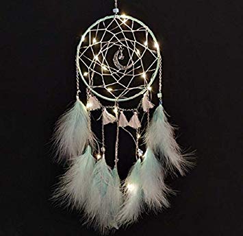 Meticci LED Dream Catcher, LED Dream Catchers, Dream Catcher, Dream Catchers Handmade Traditional Feather Hanging Home Wall Decoration Décor Ornament Craft Native American Style (Green)