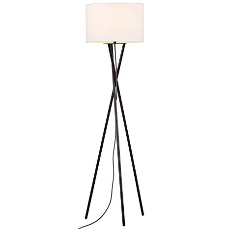 Rivet Black Metal Tripod Floor Lamp, 62.75"H, With Bulb, Linen Shade