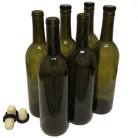 Wine Bottles with Corks, Antique Green, 750ml - Pack of 6