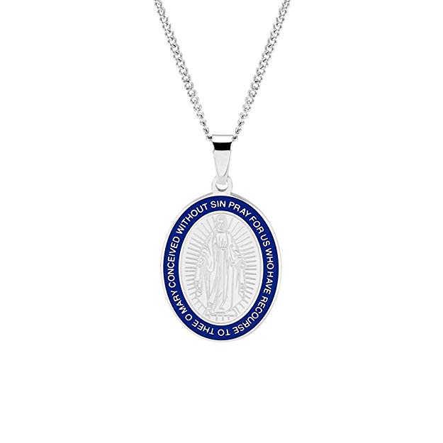 Eve's Addiction Stainless Steel Miraculous Medal Pendant (18", 20", 24")