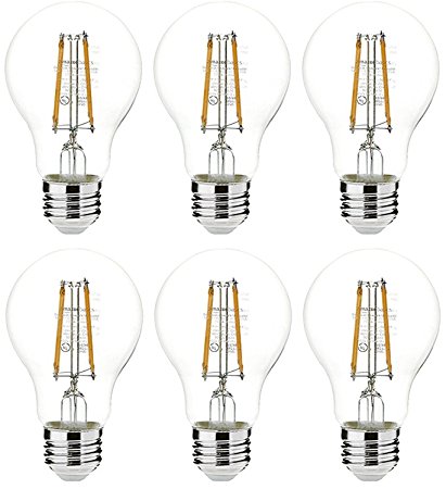 AmazonBasics 40 Watt Equivalent,  Clear, Dimmable, A19 LED Light Bulb, 6-pack