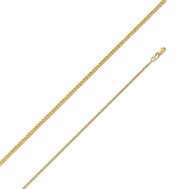 14k Yellow Gold Solid 1mm Braided Square Wheat Chain Necklace with Secure Lobster Claw Clasp