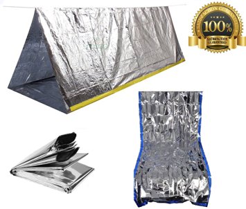 Sportsman Emergency Tent and Sleeping Bag Kit. This High Quality Mylar Reflective Thermal Shelter Is Best for Backpacking - Camping - Hiking - Survival Gear or Rescue Blanket. Satisfaction Guaranteed!