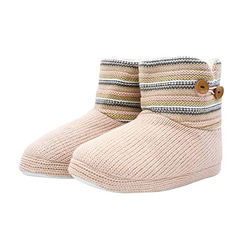 ONCAI Knit Wool Fur Lined Women Slippers Boots Indoor Cosy Warm Non Skid Rubber Sole