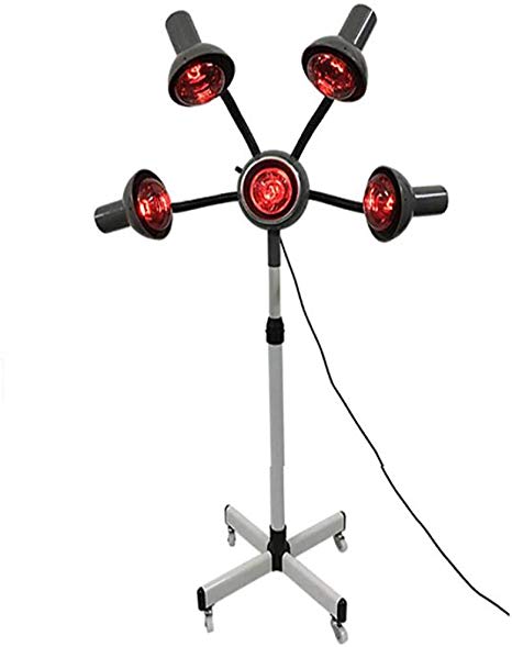 BELAMP 5 Head Infrared Heat Lamp Red Light Hair Dryer Color Processor Hair Styling Flexible Arms with Wheels Bulbs 750W