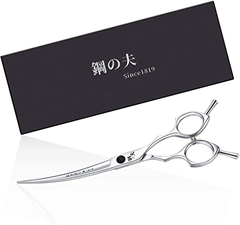 7.0" Pet Grooming Scissors,Curved Scissors/Thinning Shears,Made of Japanese 440C Stainless Steel, Strong and Durable for Pet Groomer or Family DIY Use (A-Silver-Curved Scissors)