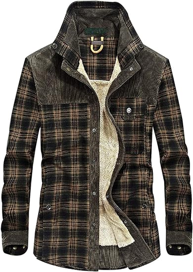 Haellun Men's Long Sleeve Sherpa Lined Shirt Jacket Flannel Plaid Fleece Coats