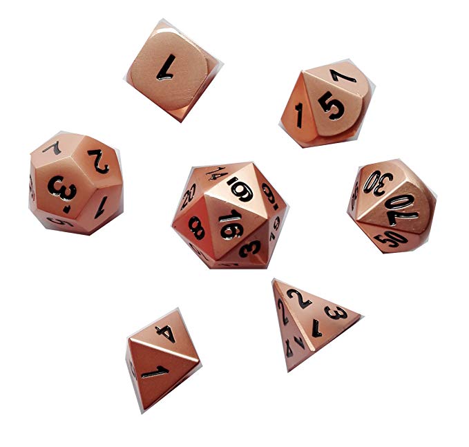 Metal Polyhedral Game Dice Set of Rose Gold 7pc Set for Dungeons & Dragons, Pathfinder, or Any Other RPG