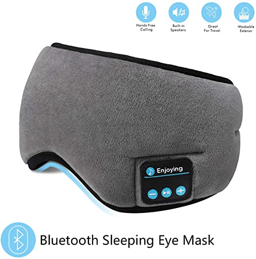 Bluetooth Sleeping Eye Mask Headphones,SKYEOL 4.2 Wireless Bluetooth Headphones Adjustable&Washable Music Travel Sleeping Headset with Built-in Speakers Microphone Hands-Free for Sleeping (Grey)