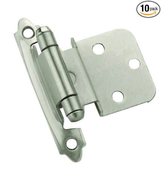 Amerock TEN3428G10 Self-Closing, Face Mount Hinge with 3/8in(10mm) Inset - Satin Nickel - 10 Pack