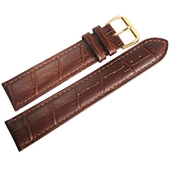 Fluco Crocodile-Grain 20mm Brown Leather GOLD Buckle German Watch Strap