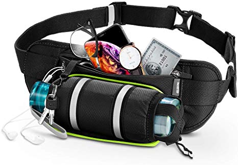 ESR Hydration Waist Pack, Running Belt with Water Bottle Holder and Adjustable Strap, Large-Pocket Waist Bag, Phone Holder Fits Phones up to 6.5”, Running Pouch for Men and Women, Black