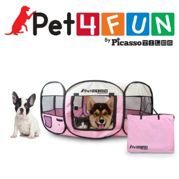 PET4FUN PN935 35 Portable Pet Puppy Dog Cat Animal Playpen Yard Crates Kennel w Premium 600D Oxford Cloth Tool-Free Setup Carry Bag Removable Security Mesh CoverShade 2 Storage Pockets