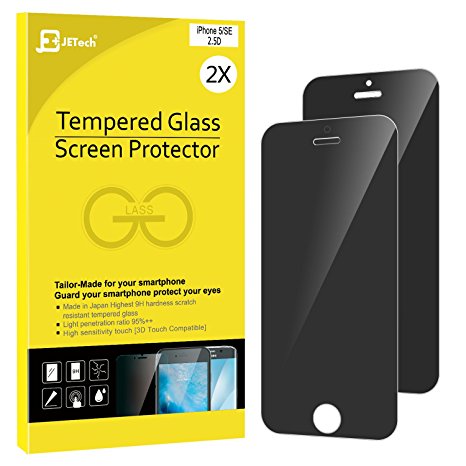 JETech 2-Pack iPhone SE / 5s / 5 / 5c Premium Privacy Anti-Spy Tempered Glass Screen Protector (Black)