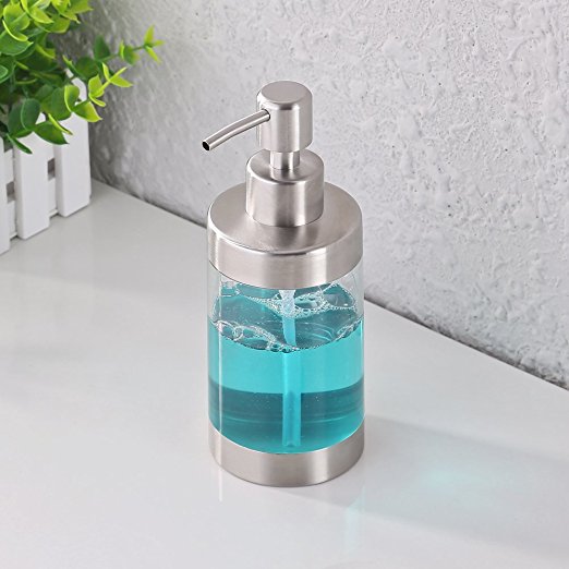 KES Lotion/Soap Dispenser for Kitchen or Bathroom Countertops SUS 304 Stainless Steel & Acrylic, Brushed Finish, 350ml, BSD200-2