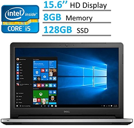 Dell Inspiron 15.6-inch HD (1366 x 768) LED-Backlit Laptop PC | Intel i5-6200u 2.3 GHz | 8GB RAM | 128GB SSD | HDMI | Bluetooth | WebCam | Intel HD Graphics 520 | Windows 10 | Silver