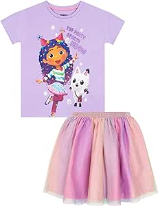 DREAMWORKS GABBY'S DOLLHOUSE Girls Shirt And Tutu Skirt | Gabby's Dollhouse Party Outfit | T-Shirt And Glitter Skirt | Purple 4