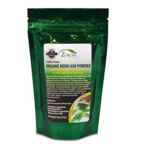 Neem Leaf Powder - Organic, 100% Pure All-Natural Premium Quality Product - 8oz Resealable Pouch by Zokiva Nutritionals