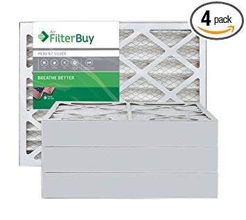 FilterBuy 20x20x4 MERV 8 Pleated AC Furnace Air Filter, (Pack of 4 Filters), 20x20x4 – Silver