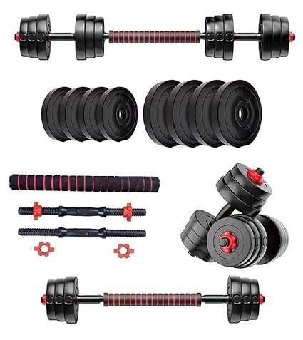 Bodyfit Fitness 3 in 1 Convertible Dumbbells Set and Fitness Kit for Unisex Whole Body Workout, Adjustable Dumble Exercise Set. (20kg Weight Plates)