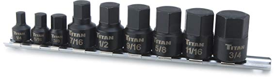 Titan Tools 16140 Low Profile Stubby SAE Hex Bit Socket Set - 9 Piece