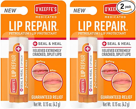 O'Keeffe's Medicated Lip Repair Seal & Heal Lip Protectant, Stick (Pack of 2)