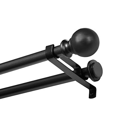 Kenney Ball End Double Window Curtain Rod, 36 to 66-Inch, Matte Black
