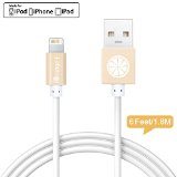 iPhone Charger iOrange-E 6Ft 18M USB Cable Charger with Aluminum Connector for iPhone 6 6S Plus 5S 5C 5 iPad Air iPad Pro iPad Mini 4 and iPod Nano 7th Gen White