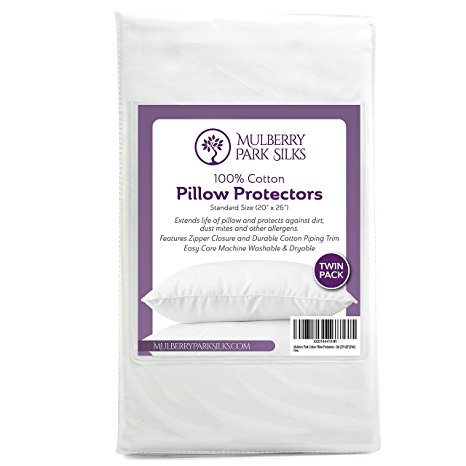 Pillow Protectors - 100% Cotton - Pack of 2 - Protection From Mold, Dust Mites and Other Allergens - Standard (20" x 26")