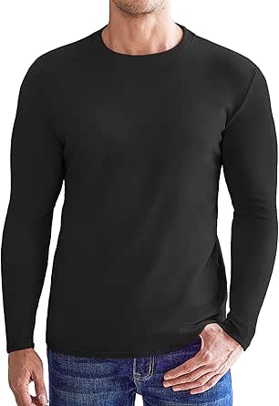 Ekouaer Mens Long Sleeve Shirts Crew Neck Fleece Thermal Undershirts Midweight Sweatshirts Soft Base Layer Pullover Tee Tops