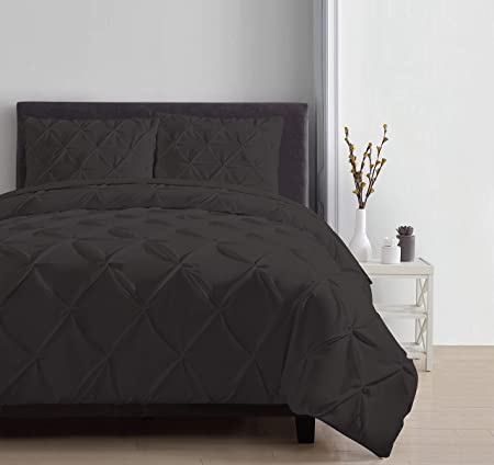 Pinch Pleated Duvet Cover Set 3 Piece 100% Egyptian Cotton 800 Thread Count with Zipper & Corner Ties Pintuck Decorative Bedding, Super King Plus (120" x 120") Dark Grey Solid