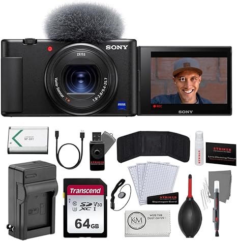 Sony ZV-1 Digital Camera | Black Bundled with 64GB Memory Card   Photo Starter Kit (11 Pieces)   Battery Charger for Sony NP-BX1   Microfiber Cleaning Cloth (5 Items)