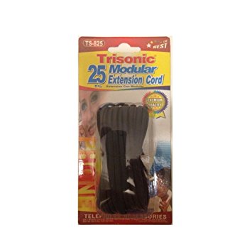 Trisonic 25 feet Telephone Phone Extension Cord Cable Line Wire, Black