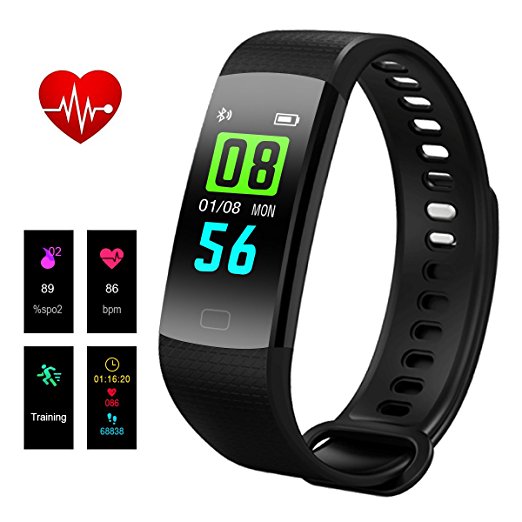 Fitness Tracker, Hizek Color Screen Activity Tracker with Heart Rate Monitor Wireless IP67 Waterproof Smart Wristand Pedometer Bracelet with Sleep Monitor/Step Counter/Calories Track/GPS Tracker