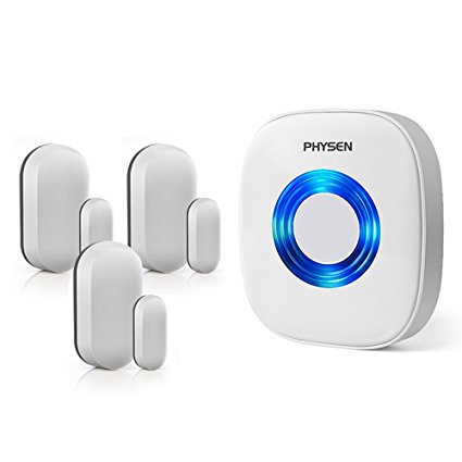 PHYSEN Wireless Door/Window Sensor Chime kit with 3 Magnetic Door Sensors and 1 Remote Receiver with Operating at 260-feet Range,4 Volume Levels with 52 Melodies Chimes for Home/Office/Stores