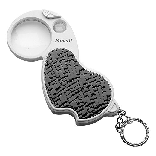 Fancii 4X 15X LED Lighted Mini Pocket Magnifying Glass with Keychain - Portable Small Loupe Magnifier for Inspection, Jewelry, Coins, Stamps, Travel