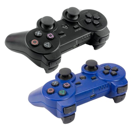 Bowink 2 Packs Wireless Bluetooth Controllers For PS3 Double Shock (1 Black And 1 Blue)