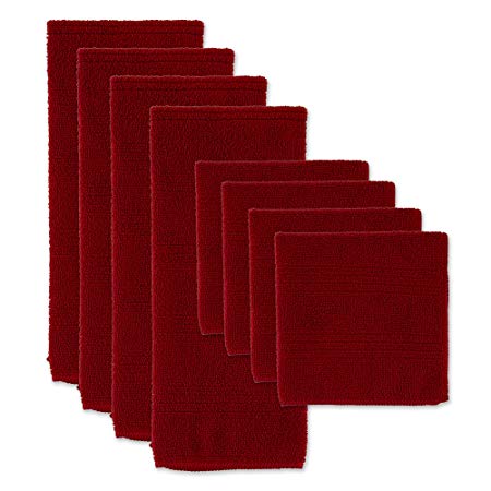 J&M Home Fashions Microfiber Multi-Purpose Cleaning, Assorted Dishtowels & Dish Cloths, Kitchen Set Red 8 Pack
