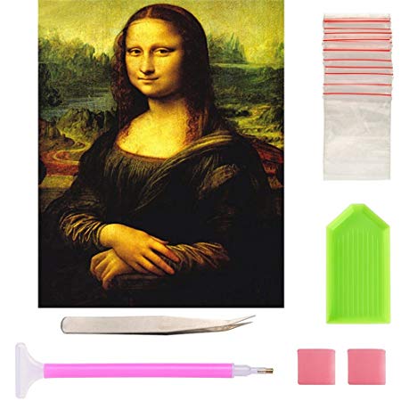 5D DIY Diamond Painting, By Number Kits Crafts & Sewing Cross Stitch, Mona Lisa Canvas Painting Full Drill DIY kit, Wall Stickers for Living Room Decoration 16X12inch/40X30CM (Mona Lisa)