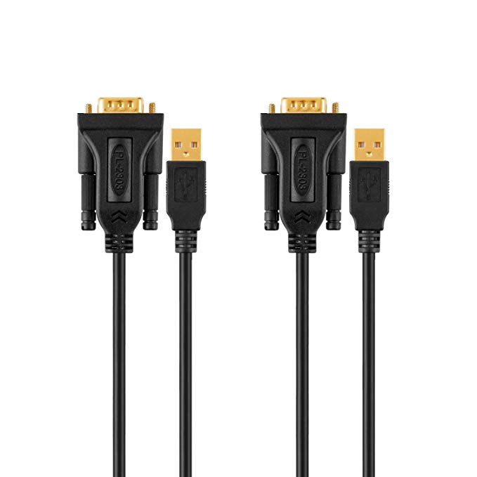 USB to RS232 Adapter with PL2303 Chipset（2-Pack）,CableCreation 3ft Gold Plated USB 2.0 to RS232 Male DB9 Serial Converter Cable for Windows 10, 8.1, 8,7, Vista, XP, 2000, Linux and Mac OS 10.6, Black