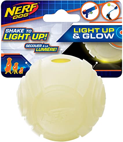 Nerf Dog Glow Ball Dog Toy with Interactive LED, Lightweight, Durable and Water Resistant, 2.5 Inches, for Small/Medium/Large Breeds, Single Unit, No Color