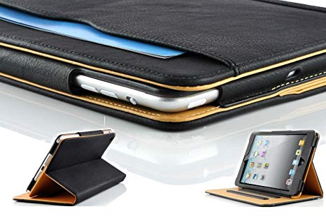 S-Tech New Black Apple iPad Air 2 Soft Leather Wallet Case Magnetic Smart Cover with Sleep/Wake Feature Flip Case (Model # A1566 A1567)
