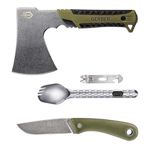 Gerber Camp Combo Kit - Includes Pack Hatchet, Spine Fixed Blade Knife, and Devour Multi-Fork