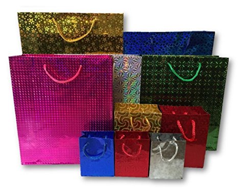 Pack Of 12 Extra Large Christmas Gift Party Bags Holographic Foil Party Weddings Presents Bags