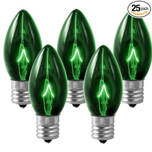 C9 - Transparent Green - Triple Dipped - 7 Watt - Intermediate Base - Christmas Lights - 25 Pack