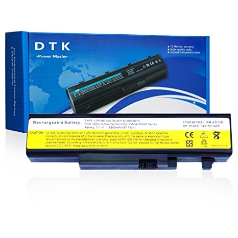 Dtk® New High Performance Laptop Battery Replacement for Lenovo Ideapad Y450 Y450a Y450g Y550 Y550a Y550p 55y2054 L08l6d13 L08o6d13 L08s6d13 (11.1v 5200mah 6-cells) Notebook Computer Battery