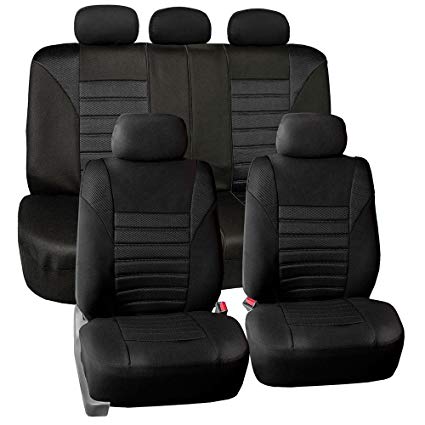 FH Group FH-FB068115 Premium 3D Air Mesh Seat Covers Full Set (Airbag & Split Ready) Solid Black Color- Fit Most Car, Truck, Suv, or Van