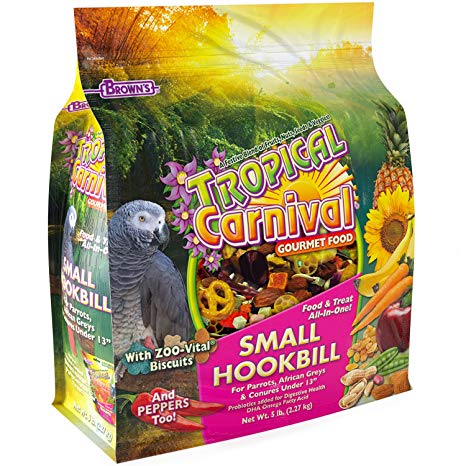 F.M. Brown's Tropical Carnival Gourmet Bird Food for Parrots, African Greys, and Conures Under 13", Probiotics for Digestive Health, Vitamin-Nutrient Fortified Daily Diet