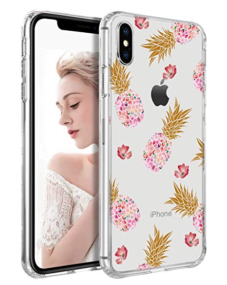 iPhone Xs Max Case 2018, BENTOBEN iPhoneXs Plus 6.5”, Cute Pineapple Transparent Crystal Clear Glass Soft TPU Full Body Protective Sleek Sturdy Water Lily Flower Cover for iPhoneXs , Lotus/Pineapple